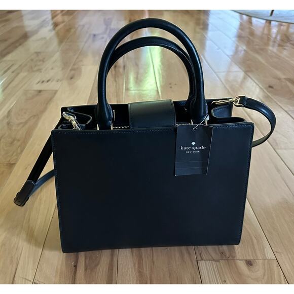 Kate Spade KB707 Reegan Medium Smooth Leather Satchel Crossbody in Black - Picture 2 of 11
